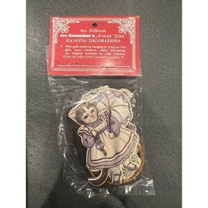 Kitty Cucumber’s Friend Ellie Hanging Decorations 6 PK New, Cats In Dresses, 80s